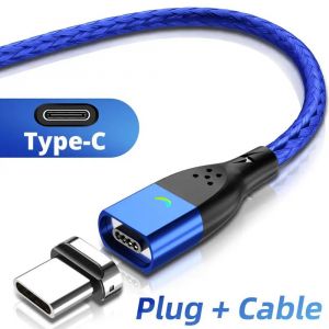 Fonken C&acirc;ble De Charge Magn&eacute;tique Usb Type C C&acirc;ble De Chargeur De T&eacute;l&eacute;phone Magn&eacute;tique Pour Realme Gt6 C&acirc;ble Magn&eacute;tique Micro Usb Cordon De Charge Android-1m(3.3ft)-Typec Blue Cable - Neuf