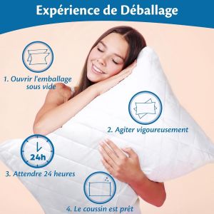 CAUC-Oreiller 40x145 Lot de 1 pour Le Lit Coussin pour Dormir et D&eacute;coratif Antiallergique Anti-Acarien et Rafraichissant Rectangulaire Taie d'oreiller Blanc en Coton et Polyest. Amovible et Lavable - Neuf