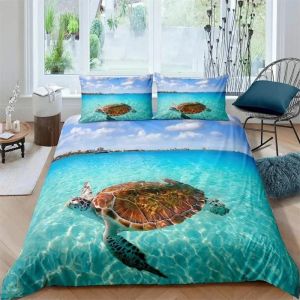 Parure De Lit Motif Tortue De Mer, Housse De Couette, Taies D'oreiller, Motif Animal De L'océan, Motif Tortue, Queen Size, Twin, Enfants, Textile De Maison, Carte, Corail, Housse De Couette, King Size - Neuf