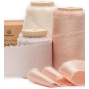 Ruban De Satin Soyeux Nude & Rose 3,8 Cm X 13,7 M, Rubans Effilochés En Tissu À Franges Faits À La Main Pour L'emballage De Cadeaux, Les Décorations Festives, Les Bouquets De Mariées - Neuf
