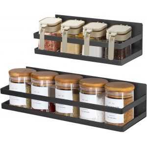 CAUC-Lot de 2 &eacute;tag&egrave;res magn&eacute;tiques puissantes &agrave; fixer au mur sans per&ccedil;age, pour armoire, r&eacute;frig&eacute;rateur, &eacute;conomie d'espace, organisation de cuisine, noir - Neuf