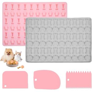 Ayuhr-Lot De 2 Tapis De Cuisson En Silicone Avec Motif Pattes De Chat - Convient Pour Chocolat, Glaçons, Gelée, Pâtisserie, Bricolage, Etc. - Sans Bpa - Gris + Rose - Neuf