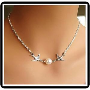 Kal-Perle Hirondelle Choke Collier Minimaliste Oiseaux Pendentif Collier Chaîne Bijoux Pour Femmes Filles Ados (Argent) - Neuf