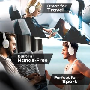 TRAHOO-Casque Bluetooth sans Fil, Casque Audio avec Microphone, 60 Heures, 3 EQ Modes, Casque Pliable, Son stéréo HiFi, Bandeau en Tissu, Casque sans Fil pour Voyage/Téléphone/Tablettes/PC - Neuf