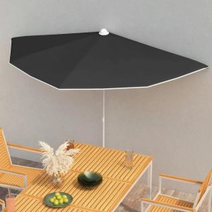 Prolenta Premium - Demi-Parasol De Jardin Avec M&acirc;t 180x90 Cm Noir - Neuf