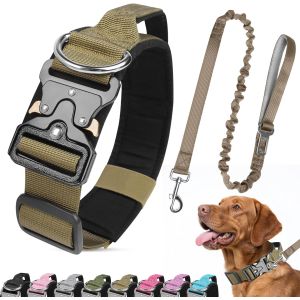 Jgd-Collier Pour Chien Et Laisse, Collier Chien Tactique, Colliers R&eacute;glable Militaire En Nylon Avec Poign&eacute;e, Colliers Pour Chiens Rembourr&eacute; Pour Chiens De Taille Moyenne Grand (Kaki, Xl) - Neuf