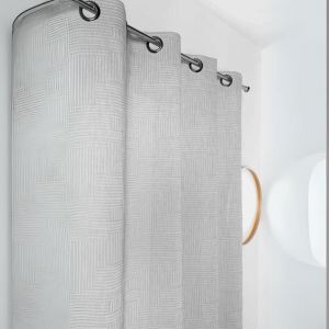 Voilage Imprim&eacute; Carr&eacute;s Stri&eacute;s - Neuf