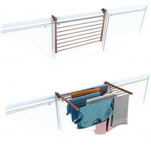 Duo&Eacute;tendoir Linge Exterieur de Balcon Rabattables&eacute;choir &agrave; Linge pour rambarde ext&eacute;rieur r&eacute;sistant en Acier Inoxydable et Aluminium pour terrassesbalcons et rampes Longueur 118 cm - Neuf