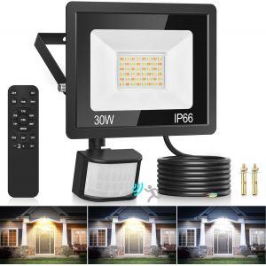 Tianyi-Projecteur Led Exterieur Detecteur De Mouvement 30w, Ip66 3000k/4000k/6500k Spot Led Extérieur Et Télécommande, 48led 2700lm Dimmable Projecteur Extérieur Led Avec Minuterie Pour Jardin Garage - Neuf