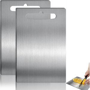 Kalanka-Lot De 2 Planches À Découper En Titane En Acier Inoxydable - 34 X 23 Cm - Planche À Découper En Titane Antibactérien - Planche À Découper En Titane Double Face - Neuf