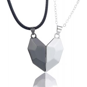 2 Pi&egrave;ces Collier De Couple Aimant Coeur,Puzzle Colliers Magn&eacute;tiques Couples,Collier Couple Magn&eacute;tique Coeur Yinyang Pour Petit Ami Petite Amie Mari Femme Meilleur Ami - Neuf