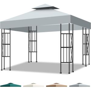 Ulteronixshop-Toit De Rechange 3x3m Pour Pavillon De Jardin, Imperm&eacute;able & Anti-Uv Housse De Remplacement &Agrave; Double Couche Avec Ventilation, Couverture Amovible Pour Jardin, Terrasse, Camping Et Plage, Gris - Neuf