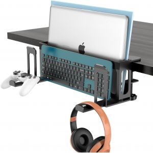 Support de bureau latéral sans perçage pour ordinateur portable-Support pour ordinateur portable en acier à suspendre pour ordinateurs portables/MacBooks/claviers/casques/manettes de jeu-Étagère - Neuf