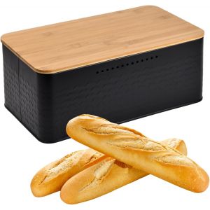 Boîte À Pain Grande Capacité,Boîte De Rangement Pain Moderne,Corbeille À Pain Avec Couvercle En Bambou Pour Stockage Gâteau Pâtisserie Biscuits,Fraîcheur Longue Durée,33x18x13.5cm (Noir) - Neuf