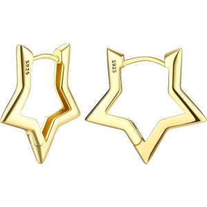 Kal-Petites Boucles D'oreilles Creoles En Argent Sterling 925 Pour Femme Fille 18k Plaqué Or Creoles Hypoallergéniques Boucles D'oreilles Étoile Rectangle Triangle Géométriques Minimalistes - Neuf