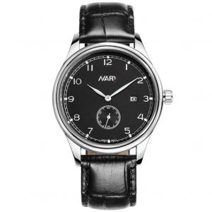 Nary Cuir Alliage Rond Quartz Hommes Montre-Bracelet (Sliver Case Black Surface) - Neuf