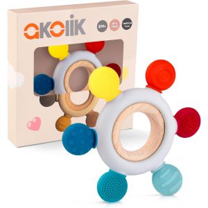 Anneau De Dentition Pour B&eacute;b&eacute;,En Silicone Et Bois Pour Jouet De Dentition,Accessoires D'allaitement Sans Bpa Pour B&eacute;b&eacute;s De 3-6 6-12 Mois Autiste,Cadeaux Pour Enfant (Gouvernail D) - Neuf