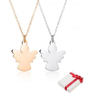 2 Pièces Or Rose Ange Chaîne D'amitié Ensemble Pour Les Enfants Filles Couple,Acier Inoxydable Gardien Femmes Pendentif Argent Bijoux De Noisette Cadeaux Pour Bff Meilleurs Amis Baptême Anniversaire - Neuf
