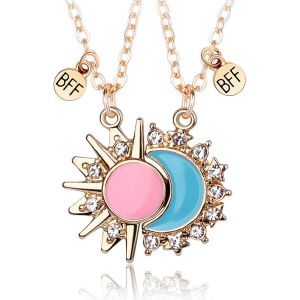 Kal-Collier Amitier,Amitié Pendentif Collier Ensemble Meilleurs Amis Collier Bff Collier Coeur Violet Amitié Collier Pour 2 Filles Cadeau D'anniversaire Pour Les Meilleurs Amis¿Soleil Et Lune¿ - Neuf
