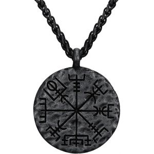 Trahoo-Hommes Collier Pendentif Boussole Vintage Viking Chaîne Collier Rétro Gothique Pendentif Runes Bijoux Cadeaux Pour Hommes Garçons Père Longueur 60cm - Neuf