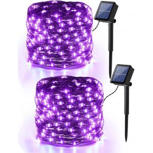 TRAHOO-[Lot de 2] Halloween Guirlande Lumineuse Solaire Ext&eacute;rieur, 14M 120 LED Violet Guirlande Fil Cuivre &Eacute;tanche 8 Modes Lumi&egrave;res de No&euml;l D&eacute;coration pour Action de Gr&acirc;ces Jardin Terrasse Arbres - Neuf