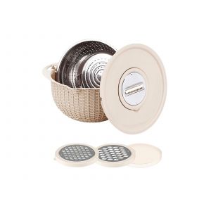 Ensemble Passoire Rotative 4 En 1 Avec Couvercle Et Trancheuse - Beige - Neuf