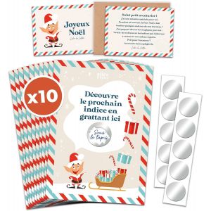 KALANKA-Chasse au Trésor de Noël à Gratter - Jeu de Piste Lutin Farçeur - 10 Cartes Personnalisable à la Main + Pastilles à gratter Autocollantes - Enfants 5-11 Ans - Neuf