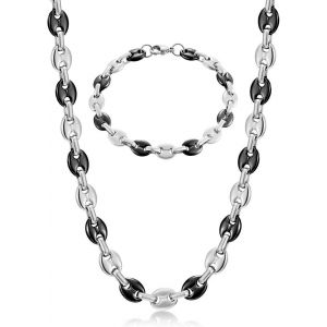 Trahoo-Chaine Maille Grain De Café Homme Collier Et Bracelet En Acier Inoxydable, 6mm 9mm 11mm Argent/Or/Noir - Neuf