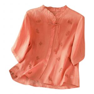 Womens Broderie Shirts Solide À Manches Longues En Coton Lin De L'été De La Mode Casual Blouse Tops Loose T Shirt 2215ryyidwatermelonred3 Xlarge - Neuf