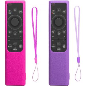 JGD-Lot de 2 couvercles de t&eacute;l&eacute;commande pour Samsung Smart Solar Cell Remote 2021 2022 BN59-01357 BN59-01385 BN59-01265A, en Silicone antid&eacute;rapant et r&eacute;sistant aux Chocs, avec Cordon (Violet + Rose) - Neuf