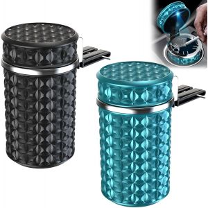 Cendrier de voiture avec couvercle (noir, bleu), paquet de 2, cendrier portable universel sans fumée pour la maison et le bureau - Neuf