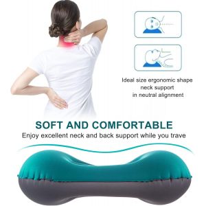 Oreiller De Camping Gonflable (Bleu-Vert), Oreiller De Plage Ultraléger, Oreiller De Voyage Ergonomique Compact Et Compressible, Oreiller De Camping Pour Randonnée, Extérieur, Bureau - Neuf