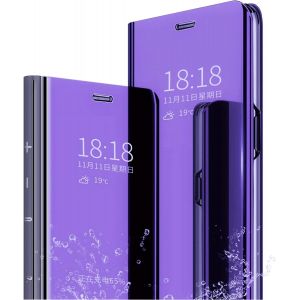 Coque Pour Samsung Galaxy A34 5g Housse Étui+ Verre Trempé Flip Clear View Translucide Miroir Cover Standing 360° Antichoc Smart Cover Bumper Bleu Violet - Neuf