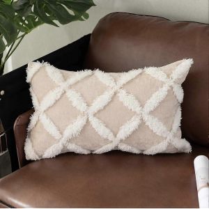Housse de coussin lombaire décorative,12 x 20 taie d'oreiller en velours capitonné de luxe doux boho - Neuf