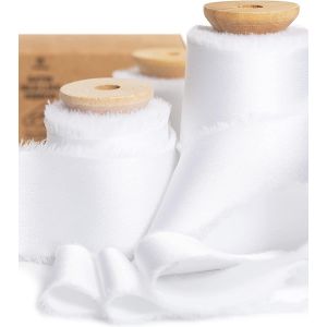 Ruban De Satin Soyeux Blanc 3,8 Cm X 13,7 M, Rubans Effilochés En Tissu À Franges Faits À La Main Pour L'emballage De Cadeaux, Les Décorations Festives, Les Bouquets De Mariées - Neuf