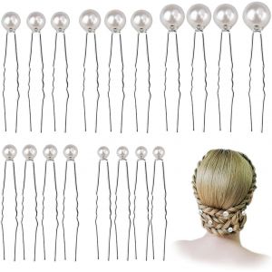 Kal-18 Pièces Cristal Strass Fleur Perle Pique À Cheveux, Épingle À Cheveux De Marriage,Épingle À Cheveux De Mariage En Strass, Pince A Forme De U, Pour Marriage/Soirée/Anniversaire (Argent) - Neuf