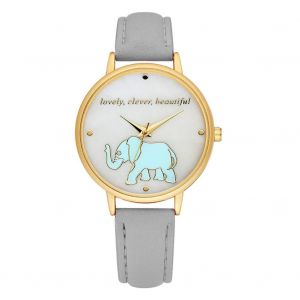 Gaiety Pu Strap Watch Fluorescent Elephant Round Case Analogique Quartz Montre-Bracelet Gris - Neuf
