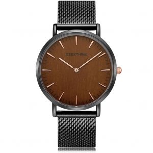 Montre A Quartz Geethink Pour Homme, Bracelet En Maille D'acier, Etanche Jusqu'a 3 Atm, De Luxe, Pour Le Travail (Noir Et Marron) - Neuf