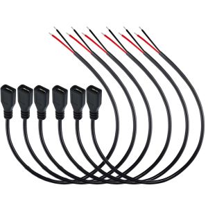 JGD-6Pcs micro Queue de cochon USB,22AWG 3A micro USB Femme extr&eacute;mit&eacute; ouverte &agrave; fil nu &agrave; 2 broches,Femme USB rallonge de c&acirc;ble,prise USB soudable,pour les bricoleurs (30cm) - Neuf