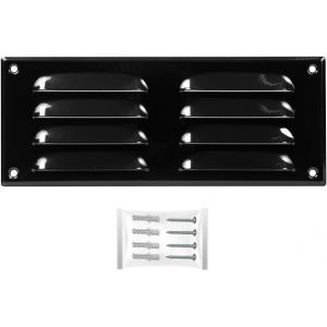 Grille Aeration Noir 260x105mm avec Moustiquaire ¿ Evacuation Caches Tuyau Ventilateur ¿ d'Extraction Ventialtion ¿ Exterieur Interieur ¿ Gaine Cache Extracteur d'air VMC ¿ Climatiseur Seche - Neuf