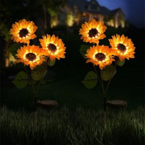 Lot De 2 Lampes Solaires Tournesol &Agrave; Piquer Pour Jardin Et Terrasse - Neuf
