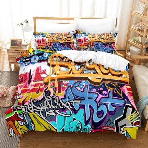Parure De Lit Hippie Graffiti, Housse De Couette Style Hip-Hop, King Size, Queen Size, Pour Enfants, Garcon S Et Jeunes, Housse De Couette, Art De Rue Moderne - Neuf