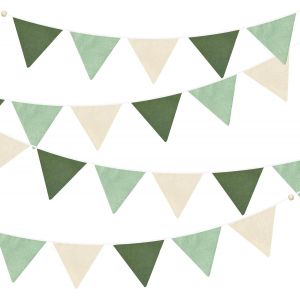 ERYI-2 Pcs Vert Sauge Fanions Guirlande Bannière Décorations De Fête Vert Olive Beige Double Face En Tissu Lin Drapeau Banderole Pour Chambre Enfant Lit Cabane Lit De Bébé Jungle Anniversaire Mariage - Neuf