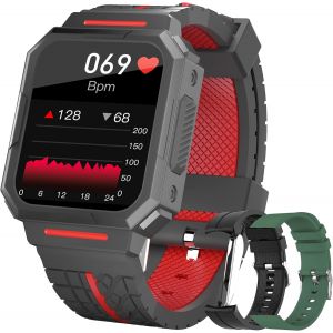 Montre Connect&eacute;e Homme Femmes, Smartwatch Etanche avec Tensiom&egrave;tre, Cardiofr&eacute;quencem&egrave;tre, Podom&egrave;tre,Trackers d'activit&eacute;, 22 Modes Sportifs Montre de Sport de Plein air Homme (Noir Rouge) - Neuf