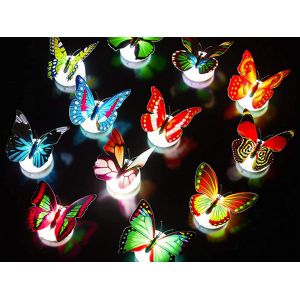 Stickers muraux LED papillons 3D - Lot de 20 veilleuses d&eacute;coratives - Neuf