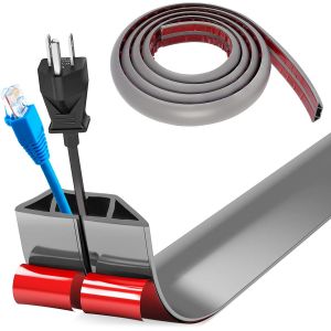 MEVRONISSHOP-Cache Cable Sol, Petit Canal de c&acirc;ble Flexible, 3.0M x 4cm Goulotte Passe Cable Sol Silicone, Cache Fil &Eacute;lectrique Sol Auto-Adh&eacute;sif Facile &agrave; Couper Montage pour Tous Les C&acirc;bles (Gris-Arr - Neuf