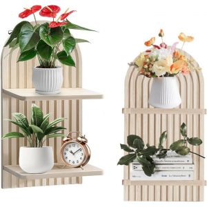 CAUC-Lot de 2 &eacute;tag&egrave;res murales en bois, style boh&egrave;me, pour chambre d'enfant, balcon, salle de bain, chambre &agrave; coucher - Neuf