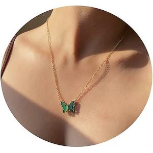 Collier Avec Pendentif Papillon En Or Pour Femme, Plaqu&eacute; Or 18 Carats, Minimaliste, En Oxyde De Zirconium, Joli Collier Papillon En Cristal Pour Femme Et Fille - Neuf