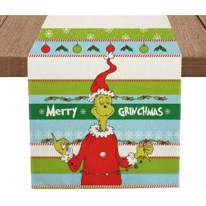 Nappe De No&euml;l - Bleu-Vert, 33 X 180 Cm, Nappe Rectangulaire, Lavable, Antitache, Id&eacute;ale Pour Les Pique-Niques, Les F&ecirc;tes De No&euml;l Et La D&eacute;coration De Table. - Neuf