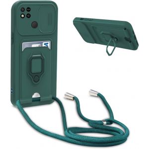 Ayu-Coque Avec Cordon Pour Xiaomi Redmi 10a / 9c,Collier Pour Étui Colliers De Cellulaire Réglable Corde Silicone Souple Case,Protection De La Caméra,Support,Porte Cartes - Vert - Neuf